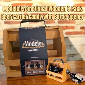Modelo Wooden 6 Pack Beer Carrier Caddy with Opener